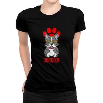 Funny Blue Merle Corgi Corgeek Graphic Women T-shirt | Mazezy