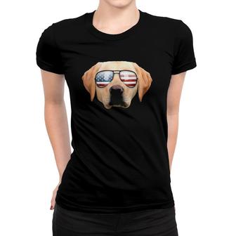 Funny Cute Patriotic Yellow Lab Sunglasses Dog Women T-shirt | Mazezy