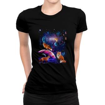 Funny Cute Red Foxs Galaxy Stars Wild Animal Universe Fox Women T-shirt | Mazezy