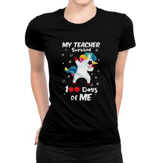 Funny Dabbing Unicorn My Teacher Survived 100 Days Of Me Women T-shirt | Mazezy