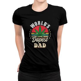 Funny Fathers Day Star Weed Dad Vintage Worlds Dopest Dad Women T-shirt - Seseable