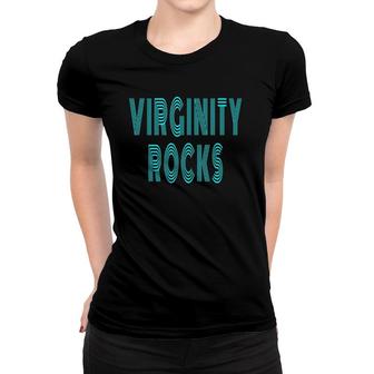 Funny Quotes Virginity Rock Original Blue Vintage Women T-shirt | Mazezy