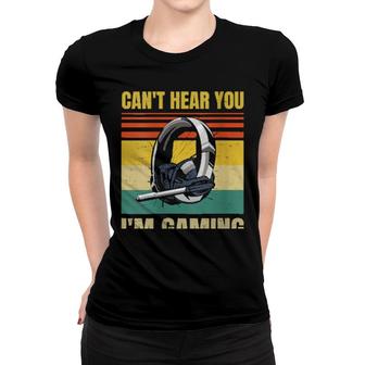Gamer Headset Can't Hear You I'm Gaming Vintage Pink Women T-shirt | Mazezy