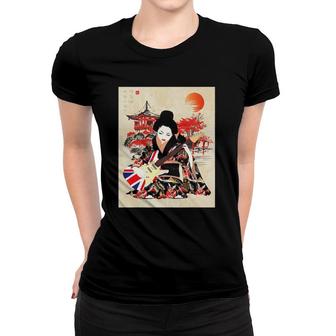 Geisha Playing Guitar Japanese Graphic Women T-shirt | Mazezy