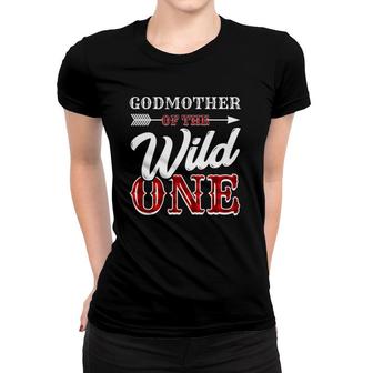 Godmother Of Wild One Buffalo Plaid 1St Birthday Matching Women T-shirt | Mazezy