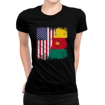 Half Cameroonian Flag Vintage Cameroon Usa Gift Women T-shirt | Mazezy