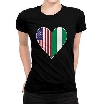 Half Nigeria Flag Half American Flag Love Heart Women T-shirt | Mazezy