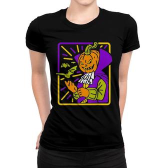 Halloween Pumpkin Demon Occult Tarot Card Illustration Tee Women T-shirt | Mazezy