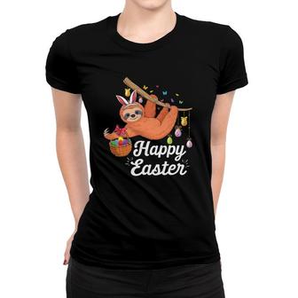 Happy Cute Sloth With Bunny Ears & Egg Hunting Easter Sloth Women T-shirt | Mazezy