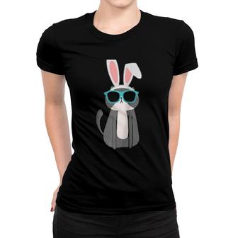 Happy Easter Cool Cat With Bunny Ears And Glasses Cat Women T-shirt | Mazezy