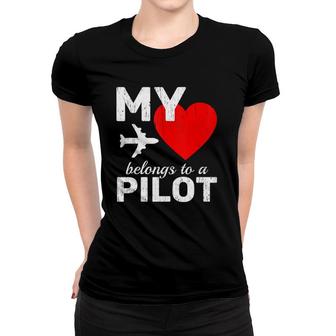 Heart Pilot Airplane Aircraft Sky Fly Couple Tee Copilot Women T-shirt | Mazezy