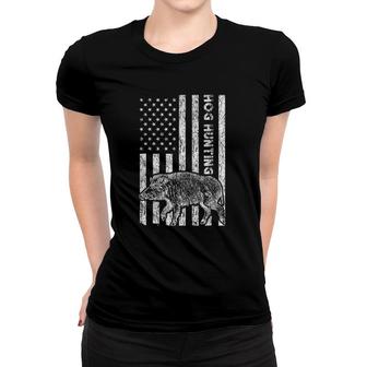 Hog Hunting American Flag Wild Vintage Pig Gift Women T-shirt | Mazezy