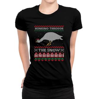 Honking Through The Snow Goose Ugly Christmas Honk Women T-shirt | Mazezy