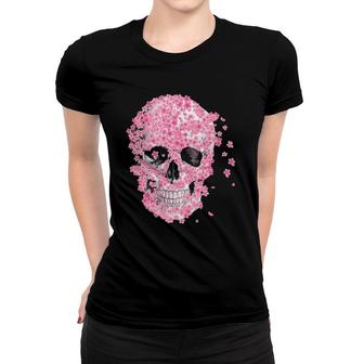 Horror Skull Cherry Blossom Japanese Sakura Women T-shirt | Mazezy
