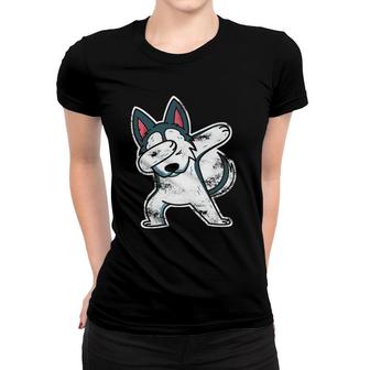 Husky Dog Lover Gift Dabbing Husky Women T-shirt | Mazezy