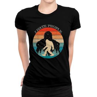 I Hate People Bigfoot Retro Sasquatch Silhouette Sunset Women T-shirt | Mazezy
