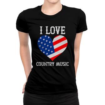 I Love Country Music Retro Vintage Guitar American Flag Women T-shirt | Mazezy