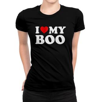 I Love My Boo Boyfriend Bf Red Heart Zip Women T-shirt | Mazezy