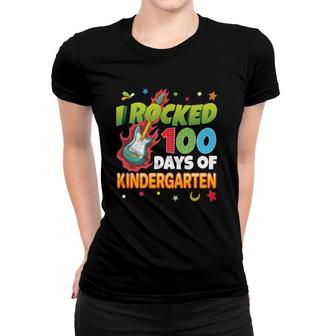 I Rocked 100 Days Of Kindergarten 100Th Day School Guitar Women T-shirt | Mazezy