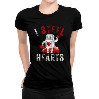 I Steal Hearts Funny Robot Play On Words Valentine's Day Women T-shirt | Mazezy