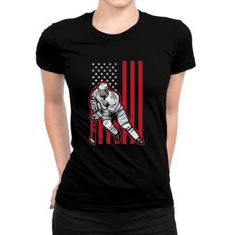 Ice Hockey Goalie Gift Usa Flag Hockey Player Stick Hockey Women T-shirt | Mazezy