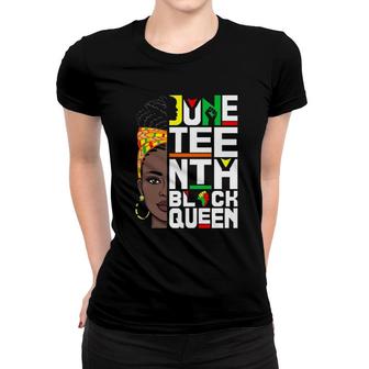 Juneteenth Black Queen Melanin Afro Headwrap African Map Raised Fist Women T-shirt | Mazezy