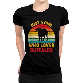 Just A Girl Who Loves Buffalos Retro Sunset Buffalos Women T-shirt | Mazezy