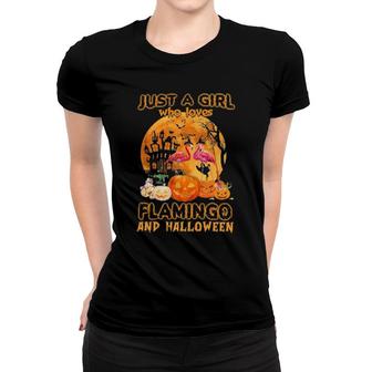 Just A Girl Who Loves Flamingo And Fall, Girl Loves Flamingo And Fall Women T-shirt | Mazezy