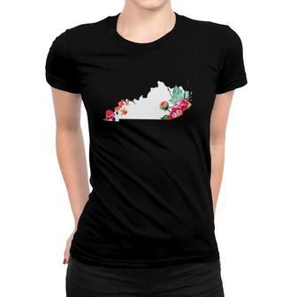 Kentucky Vintage Rose State Map Pride Patriotic Floral Women T-shirt | Mazezy
