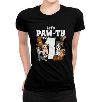Kids 1 Year Old Dog Birthday Pawty Puppy Dogs 1St Party Gift Idea Women T-shirt | Mazezy