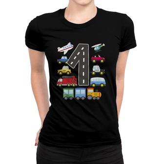 Kids 1 Year Old Transportation Birthday Car Train Plane 1St Gift Women T-shirt | Mazezy