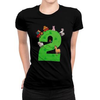 Kids 2Nd Birthday Tractor 2 Years Farm Animals Second Women T-shirt | Mazezy