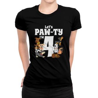 Kids 4 Year Old Puppy Dog Birthday Pawty Dogs 4Th Party Gift Idea Women T-shirt | Mazezy