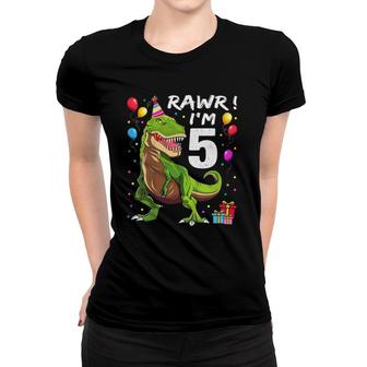 Kids Rawr I'm 5 5Th Birthday Partyrex Dinosaur For Boys Women T-shirt | Mazezy