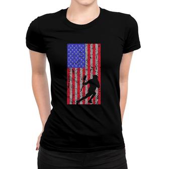 Lacrosse Player American Flag Gift Vintage Design Lax Player Women T-shirt | Mazezy
