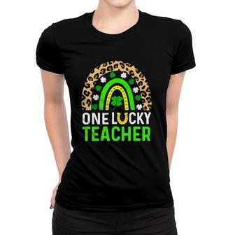 Leopard Rainbow One Lucky Teacher St Patrick's Day 2022 Ver2 Women T-shirt | Mazezy