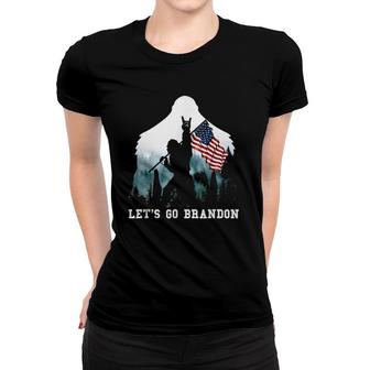 Let's Go Brandon Camping Bigfoot Rock And Roll American Flag Women T-shirt | Mazezy