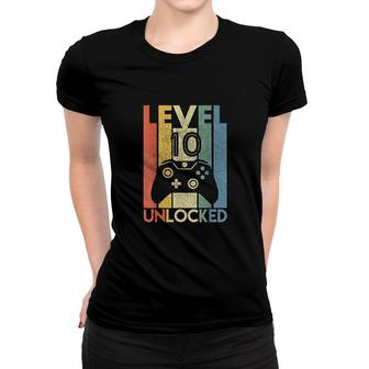 Level 10 Unlocked Funny Video Gamer 10th Birthday Gift Women T-shirt - Seseable