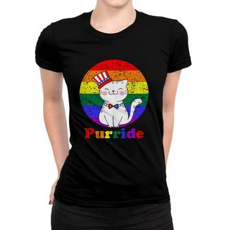 Lgbt Cat Lovers Purride Rainbow Flag American Flag Lgbtq Women T-shirt | Mazezy