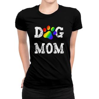 Lgbt Dog Mom Lesbian Gay Pride Rainbow Paw Print Mother Raglan Baseball Tee Women T-shirt | Mazezy