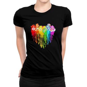 Lgbt Pride Month Muti-Corlored Teddy Bear And Melting Heart Women T-shirt | Mazezy