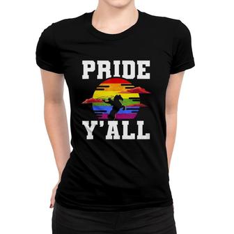 Lgbt Rainbow Gay Pride Flag Cowboy Hat Western Cowboy Women T-shirt | Mazezy