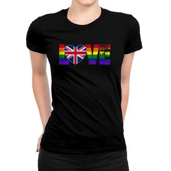 Love Gay Pride Gay Rainbow British Flag Women T-shirt | Mazezy