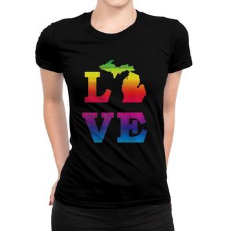 Love State Of Michigan Rainbow - Vintage Worn Look Women T-shirt | Mazezy