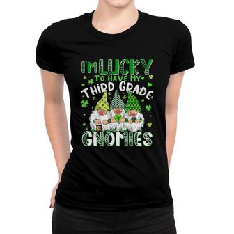 Lucky Third Grade Gnomies St Patrick's Day Teacher Women T-shirt | Mazezy