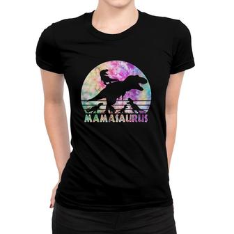 Mamasaurus Tie Dye Sunset Funny Dinosaur Mother Of 4 Kids Women T-shirt | Mazezy