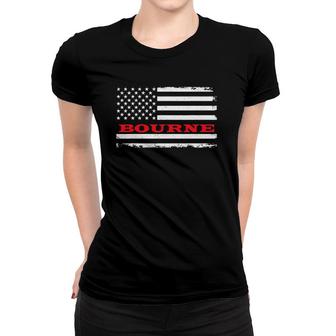 Massachusetts American Flag Bourne Usa Patriotic Souvenir Women T-shirt | Mazezy