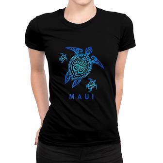 Maui Hawaii Sea Blue Tribal Turtle Women T-shirt | Mazezy