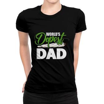 Mens Green White Worlds Dopest Dad Cannabis Marijuana Weed Funny Fathers Day Women T-shirt - Seseable