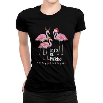 Merry Christmas Flamingo Family Holiday Vacation Tee Women T-shirt | Mazezy